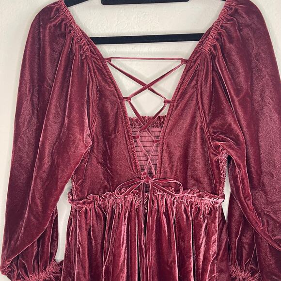 Free People Daphne Velvet Mini Dress in Roan Rouge - Picture 5 of 8